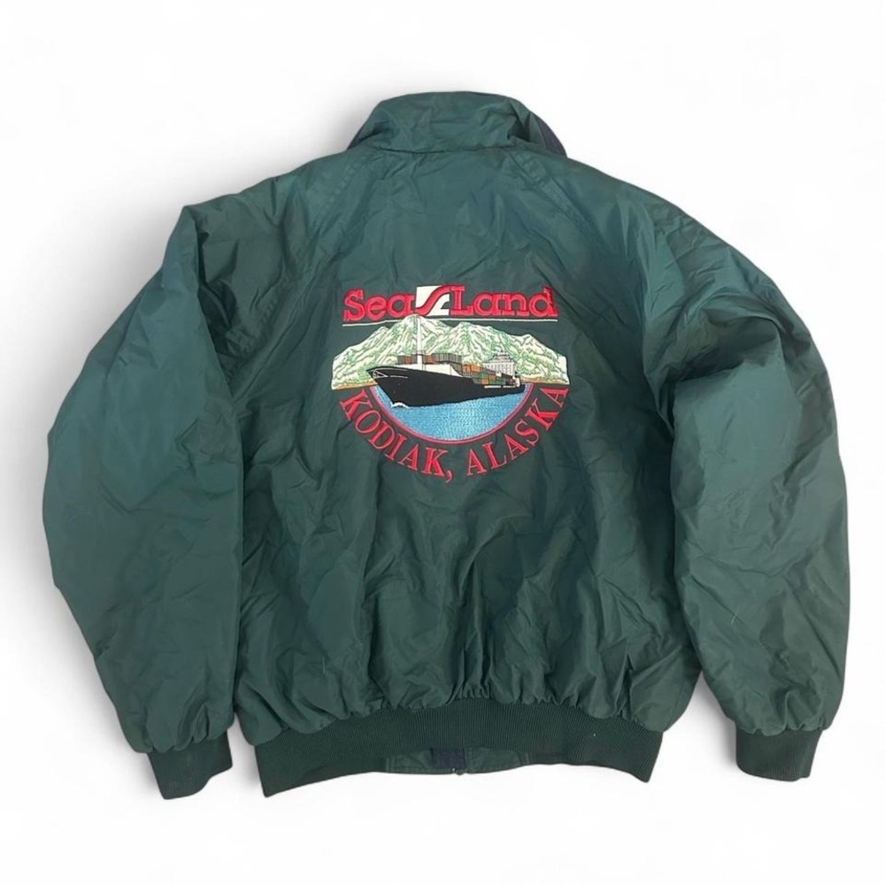 Vintage 1990s Alaska Sea Land green bomber jacket Size L